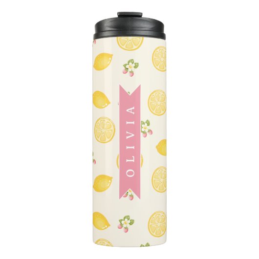 Personalized Lemon Floral Summer Custom Name Thermosbeker (Voorkant)