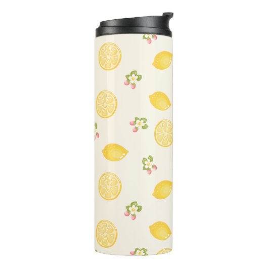 Personalized Lemon Floral Summer Custom Name Thermosbeker (Gedraaid links)