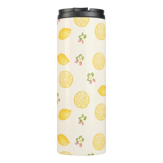 Personalized Lemon Floral Summer Custom Name Thermosbeker (Achterkant)
