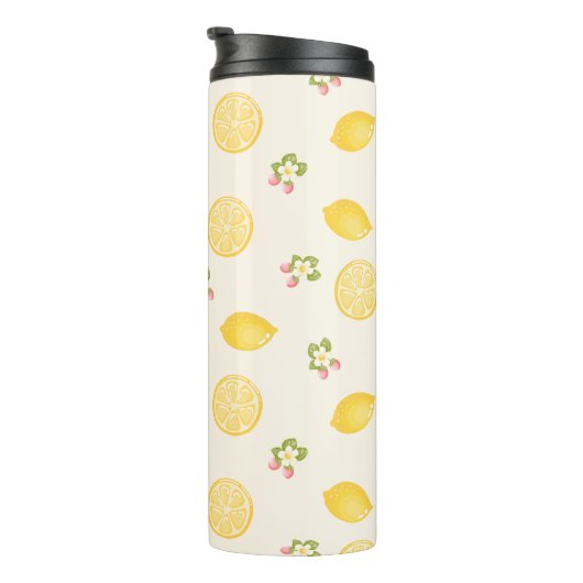 Personalized Lemon Floral Summer Custom Name Thermosbeker (Geroteerd rechts)