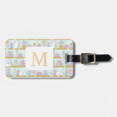 Personalized Letter Cats Library Book Girl Green Bagagelabel (Voorkant horizontaal)