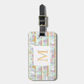 Personalized Letter Cats Library Book Girl Green Bagagelabel (Voorkant verticaal)