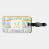 Personalized Letter Cats Library Book Girl Green Bagagelabel (Achterkant horizontaal)