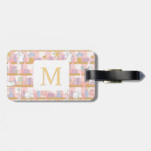 Personalized Letter Cats Library Book Girl Pink Bagagelabel (Achterkant horizontaal)