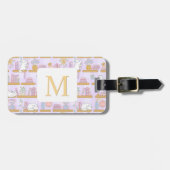 Personalized Letter Cats Library Book Girl Purple Bagagelabel (Voorkant horizontaal)