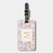 Personalized Letter Cats Library Book Girl Purple Bagagelabel (Voorkant verticaal)