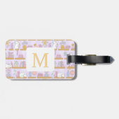 Personalized Letter Cats Library Book Girl Purple Bagagelabel (Achterkant horizontaal)