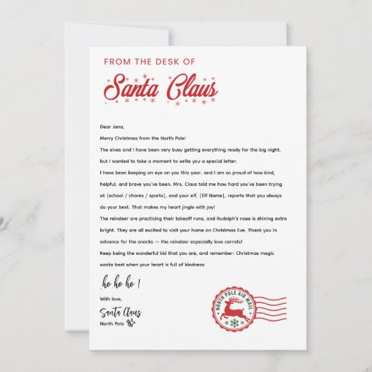 Personalized Letter From Santa Claus | North Pole  Kaart (Voorkant)