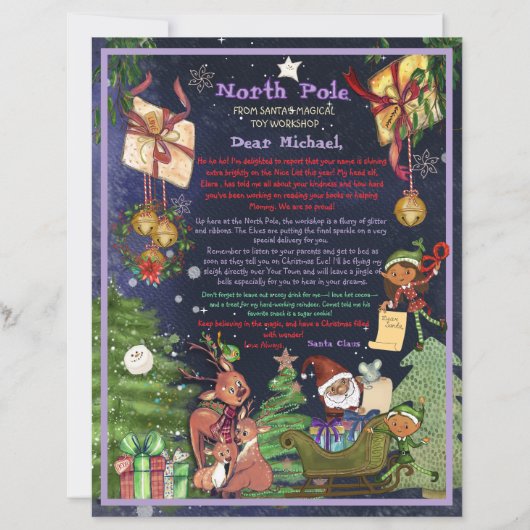 Personalized Letter from Santa I Purple Night Sky  (Voorkant)