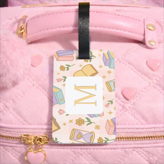 Personalized Letter Magic Books Girl School Pink Bagagelabel
