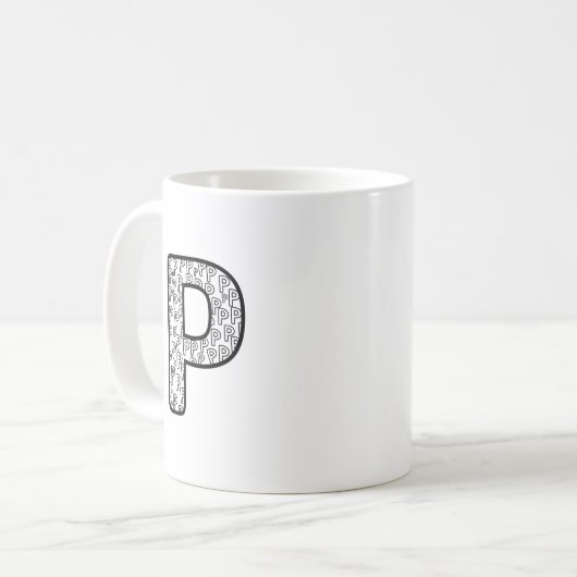 Personalized Letter P Ceramic Mug Koffiemok (Voorkant links)