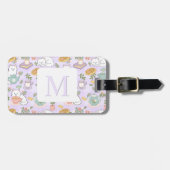Personalized Letter Tea & Bookish Cat Girl Purple Bagagelabel (Voorkant horizontaal)