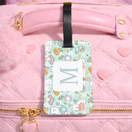 Personalized Letter Tea Bookish Cat Traveler Green Bagagelabel