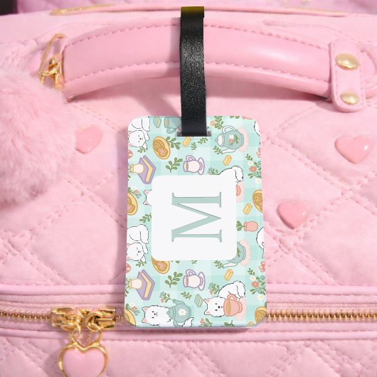 Personalized Letter Tea Bookish Cat Traveler Green Bagagelabel