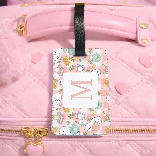 Personalized Letter Tea Bookish Cat Traveler Pink Bagagelabel