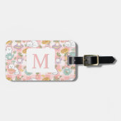 Personalized Letter Tea Bookish Cat Traveler Pink Bagagelabel (Voorkant horizontaal)