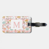 Personalized Letter Tea Bookish Cat Traveler Pink Bagagelabel (Achterkant horizontaal)