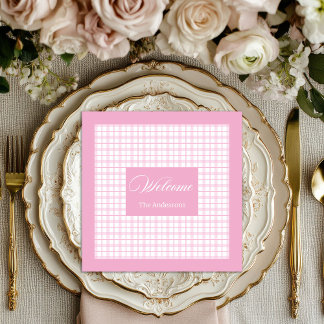 Personalized Light Pink Napkins Classic Plaid Set Servet