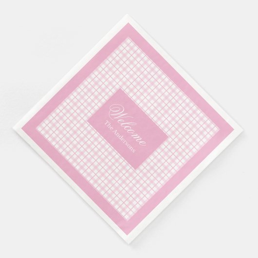 Personalized Light Pink Napkins Classic Plaid Set Servet (Hoek)
