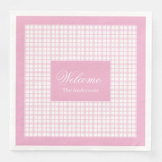Personalized Light Pink Napkins Classic Plaid Set Servet (Voorkant)