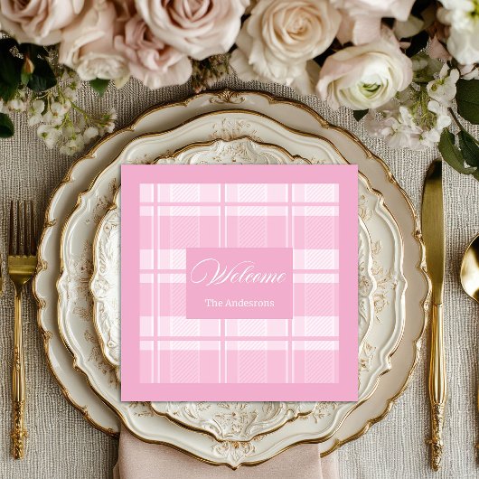 Personalized Light Pink Napkins Elegant Plaid Servet