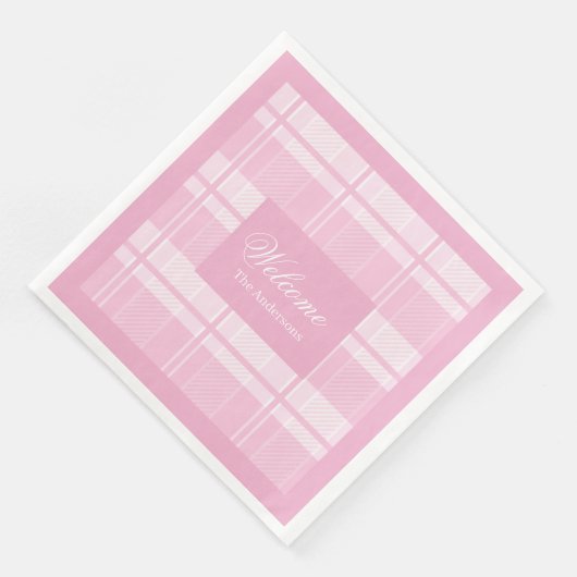 Personalized Light Pink Napkins Elegant Plaid Servet (Hoek)