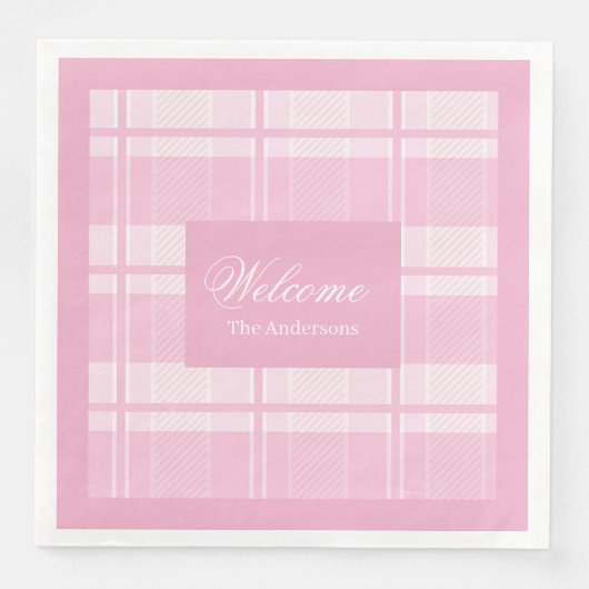 Personalized Light Pink Napkins Elegant Plaid Servet (Voorkant)