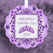 Personalized Lilac Purple Tiara & Butterflies Ornament Kaart