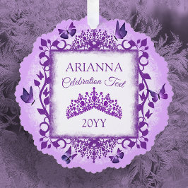 Personalized Lilac Purple Tiara & Butterflies Ornament Kaart
