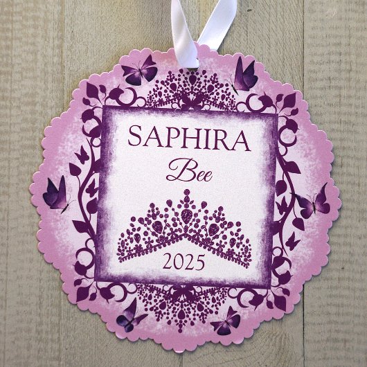 Personalized Lilac Purple Tiara & Butterflies Ornament Kaart