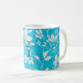 Personalized Line Art Floral in Blue Koffiemok (Voorkant rechts)