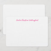 Personalized Linen Flat Note Card White and Pink Notitiekaartje (Voorkant / Achterkant)