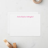 Personalized Linen Flat Note Card White and Pink Notitiekaartje (Voorkant / Achterkant in situ)