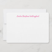 Personalized Linen Flat Note Card White and Pink Notitiekaartje (Voorkant)
