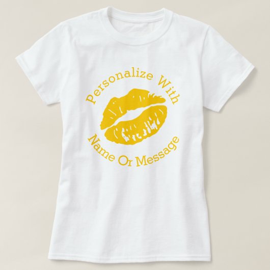 PERSONALIZED Lipstick Kiss (geel) T-shirt (Design voorkant)