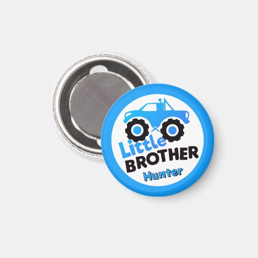 Personalized Little Brother Monster Truck Blue Magneet (Voorkant / Achterkant)