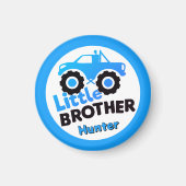 Personalized Little Brother Monster Truck Blue Magneet (Voorkant)