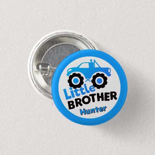 Personalized Little Brother Monster Truck Blue Ronde Button 3,2 Cm (Voorkant /achterkant)