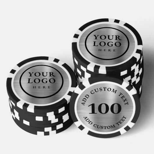 Personalized Logo and Text Faux Silver Metal Poker Chips (Opstapeling)
