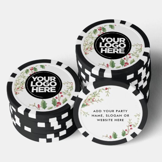 Personalized Logo and Text Holly Berry Christmas Poker Chips (Opstapeling)