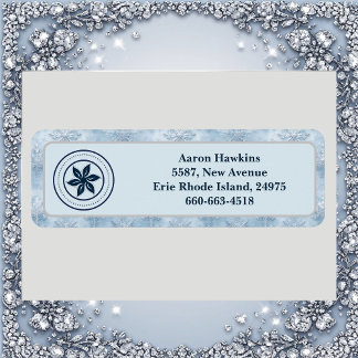 Personalized Logo Ice Blue Frost Snowflake Border Etiket