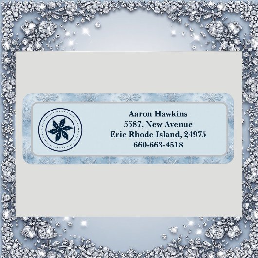 Personalized Logo Ice Blue Frost Snowflake Border Etiket