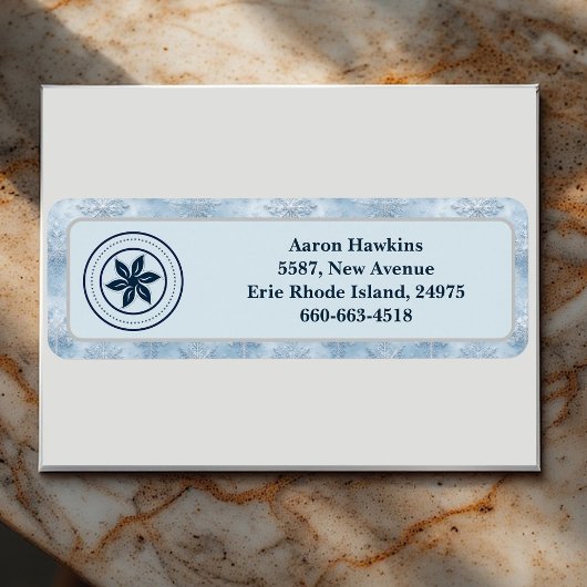 Personalized Logo Ice Blue Frost Snowflake Border Etiket