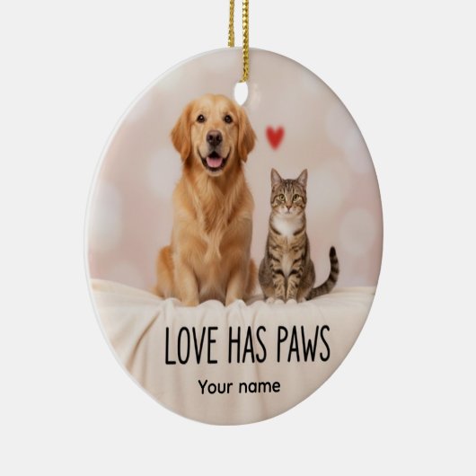 Personalized Love Has Paws Dog & Cat Ornament (Rechts)