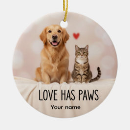 Personalized Love Has Paws Dog & Cat Ornament