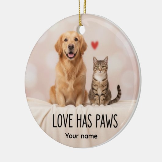 Personalized Love Has Paws Dog & Cat Ornament (Links)