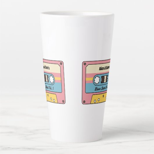 Personalized Love Jams Cassette Tape – Custom Name Latte Mok (Voorkant)