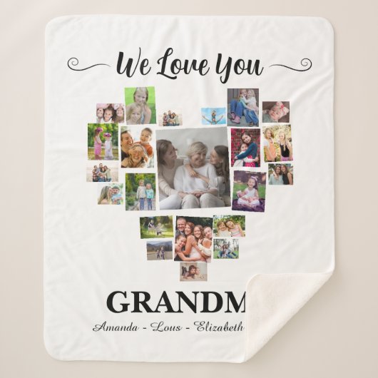 Personalized Love You Grandma Hearts 21 Photo Sherpa Deken (Voorkant)