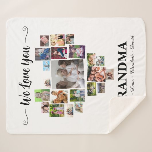 Personalized Love You Grandma Hearts 21 Photo Sherpa Deken (Voorkant (horizontaal))