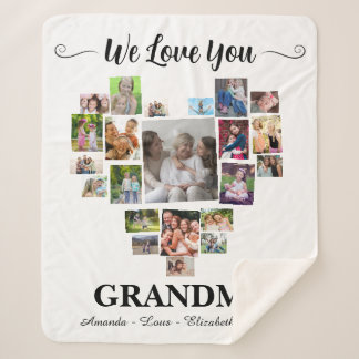 Personalized Love You Grandma Hearts 21 Photo Sherpa Deken